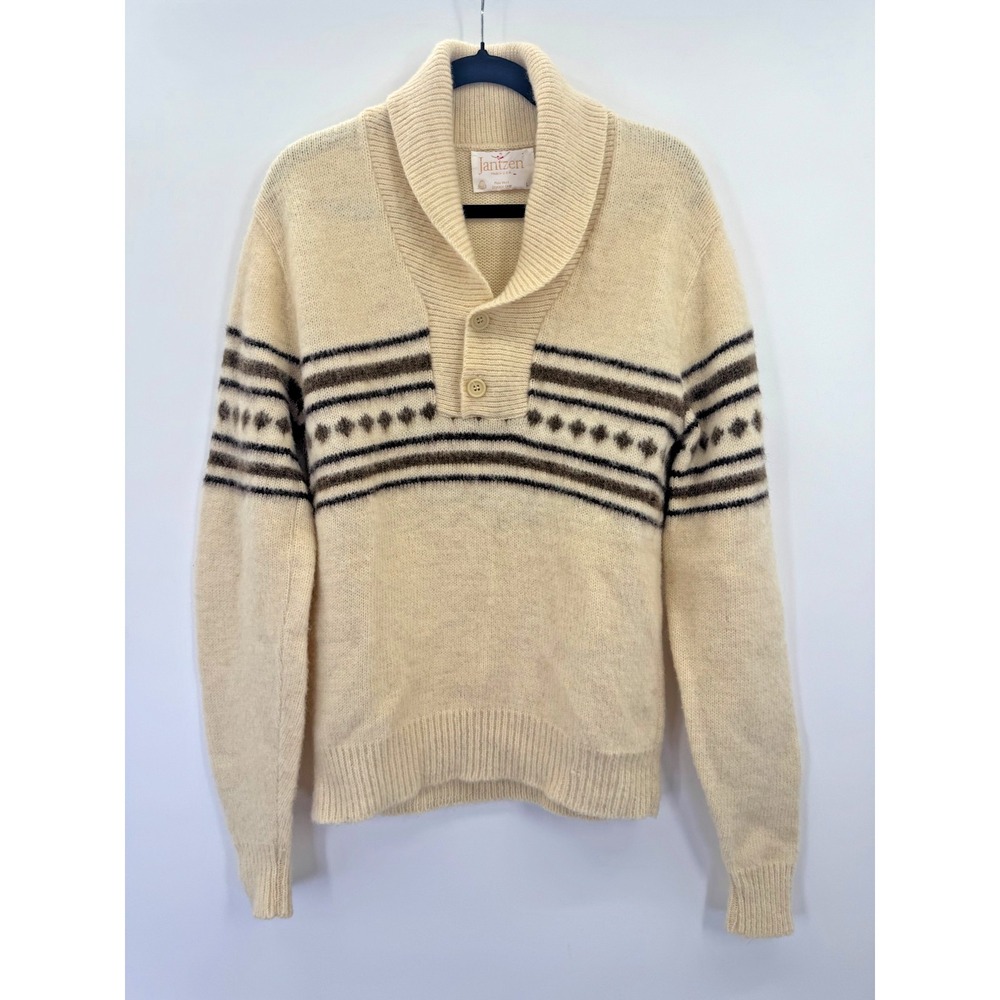 VTG 90s Jantzen Pure Wool Shawl Collar Nordic Knit Pullover Sweater L Heritage